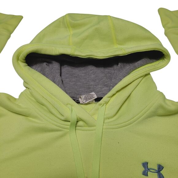 Under Armour Sweater Men's Large Green Neon Hoodie Pockets Sweatshirt Pullover - Picture 3 of 6